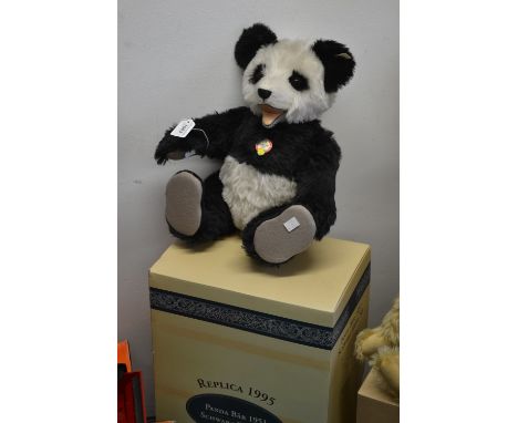 A Steiff panda bear 1951 replica, boxed, certificate