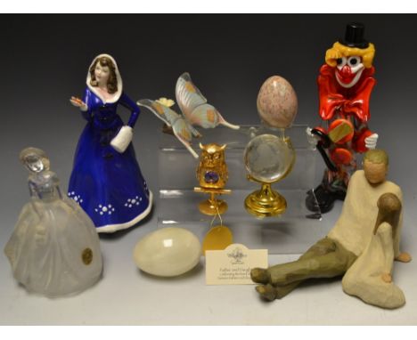 A Royal Doulton figure, First Bloom, HN 3913; a Murano glass clown; a Lladro butterfly; etc 
