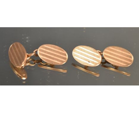 A pair of 9ct rose gold cufflinks, engine turned, 13.5g
