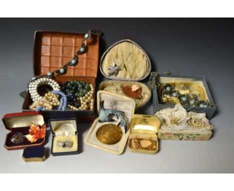 Costume Jewellery - a jade green bead necklace; others; a Trifari cultured pearl brooch; a Dior necklace, etc. qty.