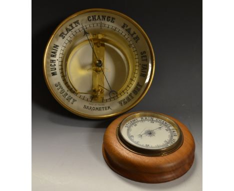 A French brass cased wall-hanging barometer; another (2) 