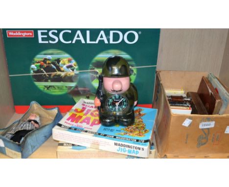 Juvenalia - 1980s Michael Jackson picture cards; playing cards; Escalado; Jig-Maps; novelty Ross clock; costume doll; qty