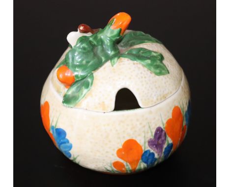 Clarice Cliff Preserve Pot, Marked To Base Crocus Hand Painted, Bizarre By Clarice Cliff, Newport Pottery, England, Height Ap