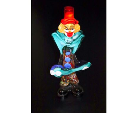 1960's Murano Clown Figure Holding Guitar, 13.5 Inches Tall 