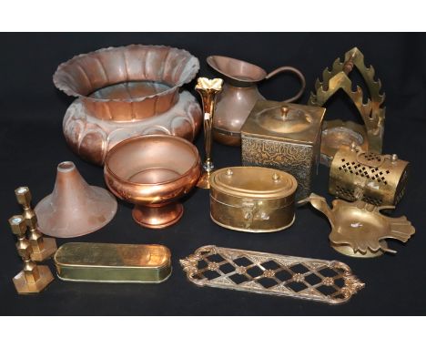 Box Containing An Assortment Of Metalware, To Include Candlestick Holders, Bowl, Planter, Etc 