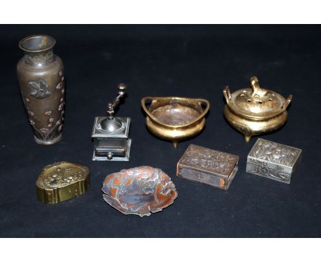 Collection Of Brass Items, To Include Box, Bud Vase, Trinket Dish, Etc 