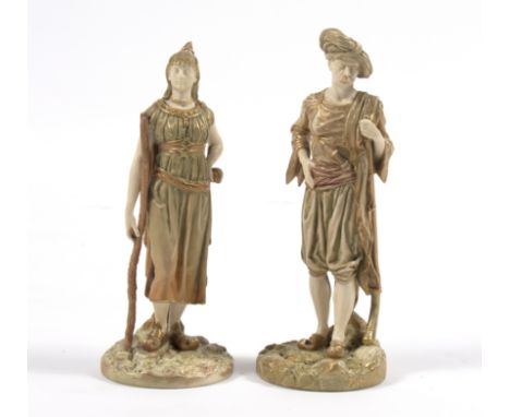 A pair of Royal Worcester figures of Bringaree Indians, shape no. 1243, date code for 1893, 22cm high    Condition Report:  B