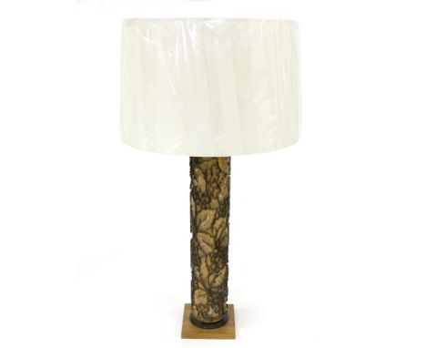 A table lamp, the column formed from a wallpaper printing roll with new shade, approximate total height 97cm  