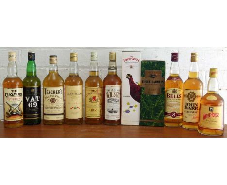 11 Bottles Mixed Lot Proprietary Scotch Whisky, Canadian Whisky and French Brandy comprising : 1 bottle each of The Famous Gr