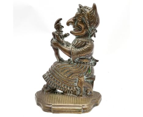 Antique novelty bronze Judy with Punch doorstop - 30cm high x 21cm across 
