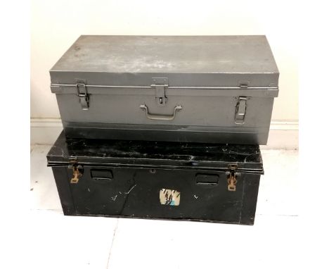 Black military tin trunk T/W another tin trunk - Largest L89cm x D36cm x H36cm 