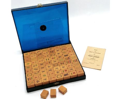 Vintage mah-jongg by Jackpot (HPG&amp;S Ltd) complete + 3 blanks in blue plastic case (26cm x 24.5cm) ~ case has damage 