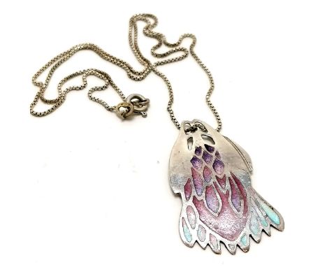 1979 Alastair Norman Grant silver &amp; enamel thistle head pendant on 44cm silver chain - 6.5g total weight with no obvious 