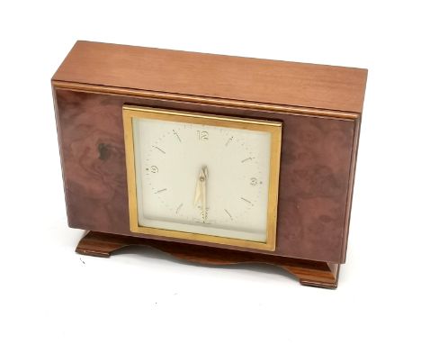 Elliott mantle clock in mahogany &amp; walnut veneered case with French escapement - 20cm x 15cm x 6cm and running at time of
