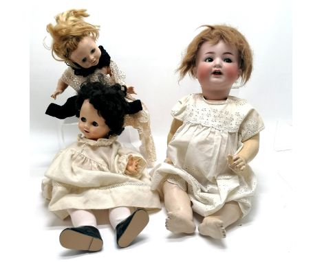 Antique bisque headed Simon &amp; Halbig doll - 50cm and has slight loss to bisque / neck and repairs to hands t/w 2 vintage 