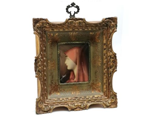 Vintage hand painted portrait miniature of Saint Fabiola (after Jean-Jacques Henner) in deep ornate gilded frame - 20cm x 18c
