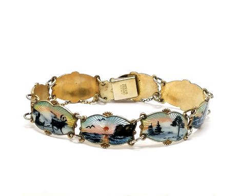 Ivar T Holth Norwegian silver gilt enamel panel bracelet - 18cm &amp; 17g total weight ~ slight abrasions otherwise no obviou