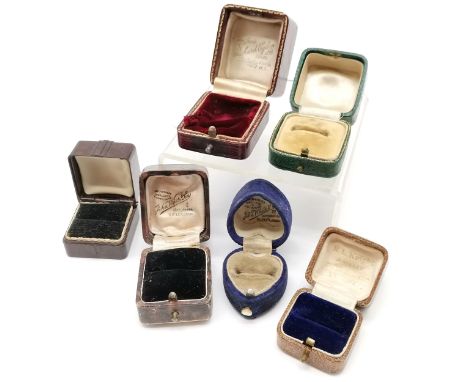 6 x antique jewellery ring boxes inc Art Deco bakelite, 2 x John White (Ripley), Ogden, R L Knight (Plymouth) etc 