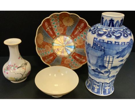 Oriental ceramics - Chinese satsuma bowl, painted flowers and patterns in panels; Kangxi Chinese vase, 4 character marked; et