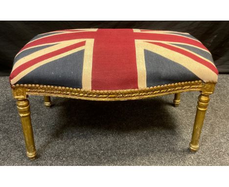 A contemporary Union Jack upholstery window seat or foot stool, 50cm high x 93cm x 61cm.This item does not have its 1988 (Fir