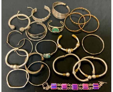 A 925 sterling silver torc bangle, stamped 925;  others micro-mosaic, abalone, etc, others silver coloured metal, Mexican etc