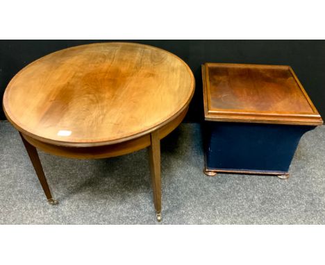 An Edwardian inlaid mahogany occasional table, circular top, tapering legs, castor terminals, 54cm high, 74cm diameter;  a 19