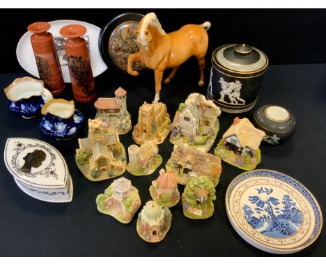 Ceramics - F R Pratt, Greek pattern Tobacco jar &amp; Match striker;  pot lid;  Beswick model Stocky Jogging Mare;  Lilliput 
