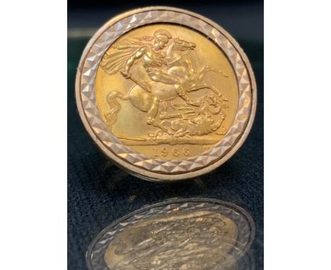 An Elizabeth II sovereign ring, 1966, 9ct gold mount and shank, size N, 12.7g gross 