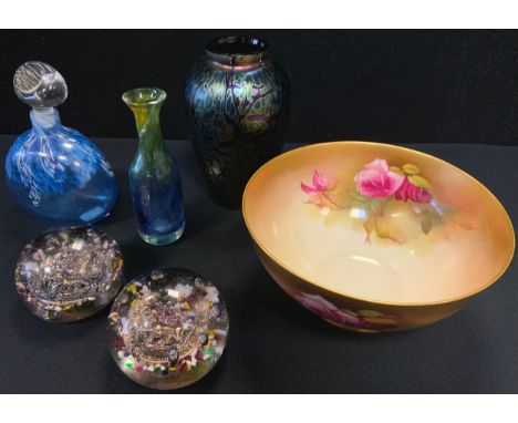 Ceramics &amp; Glass - a pair of York and Lancaster bubble glass paperweights;  Royal Brierley art glass vase ;  Martin Scent