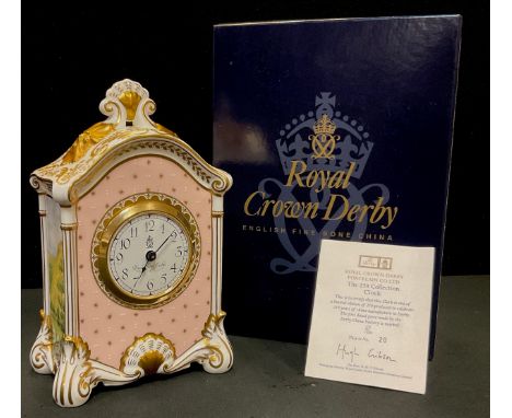 A Royal Crown Derby 250 collection mantel clock, commemorating 250 years of china production in Derby, limited edition, 20/25