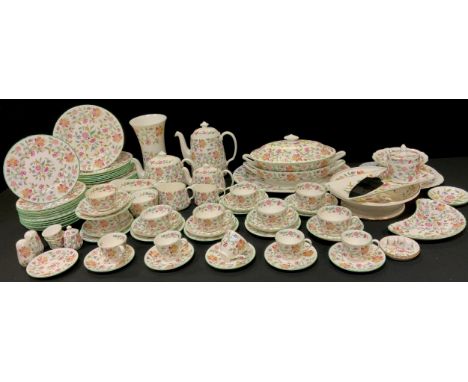 An extensive Minton Haddon pattern dinner and tea set inc, oval tureen and cover, meat plate, nine dinner plated, eight side 