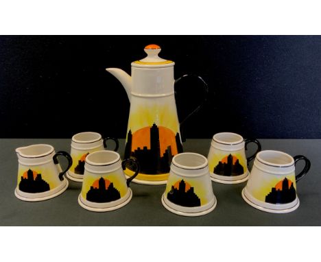 A Carltonware Manhattan Sunset pattern coffee set, for four, inc coffee pot, cream jug, sugar bowl, four cups. 