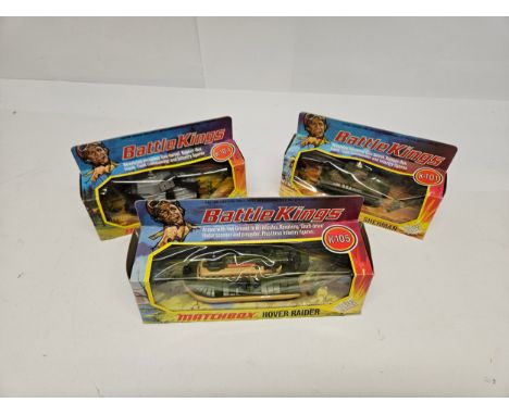 Three Matchbox Battlekings diecast model vehicles in original unpunched window boxes, to include K-104 German King Tiger, K-1
