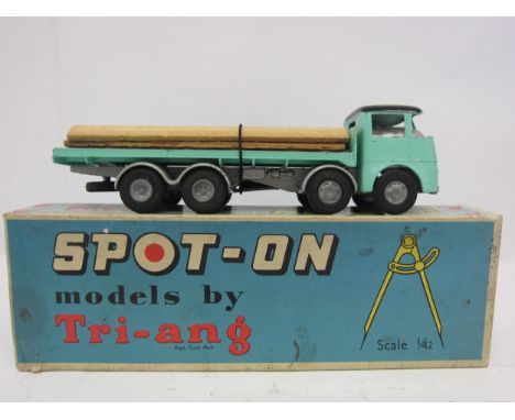 A Triang Spot-On 109/2P diecast model ERF 68G with Flat Float and Wooden Plank Load, turquoise cab with black roof and cream 