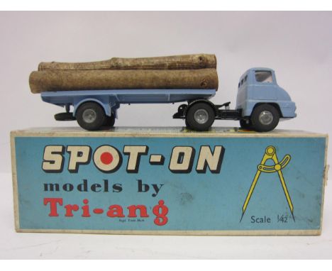 A Triang Spot-On 111A/O.T diecast model Ford Thames Trader with Flat Float and Log Load, finished in light blue with black ch