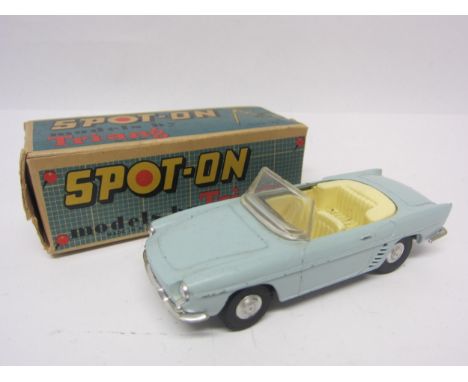 A Triang Spot-On 166 diecast model Renault Floride in light blue with cream interior and black plastic steering wheel, in ori