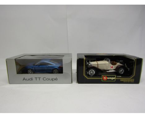 Two boxed 1:18 scale diecast model cars to include Revell promotional Audi TT Coupe and Burago Mercedes Benz SSK (2) 