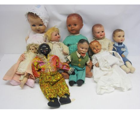 A collection of early to mid 20th Century composition dolls including Deans Rag Book boy, Reliable Toys ventriloquist doll mo