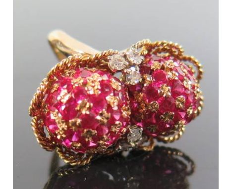 An Unmarked Yellow Gold Ruby and Diamond Dress Ring, 12g, size L