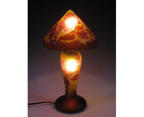 A Galle Style Cameo Glass Table Lamp, 38cm