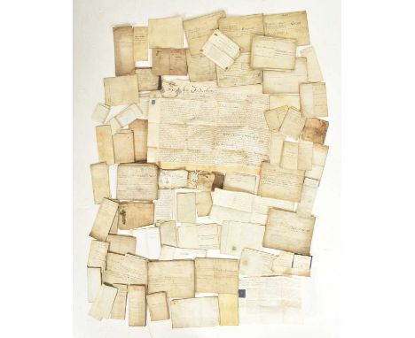 Indentures and deeds. A box of 17th century and later indentures on vellum, court rolls and deeds on paper, maj. early 19th c