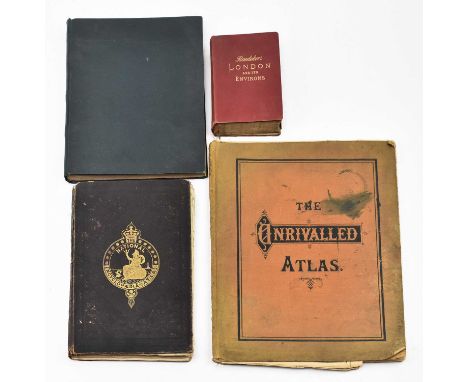 Three 19th century atlases and a Baedeker tourist guide to London. The lot comprising circa 1863 A. &amp; C. Black and W. Hug