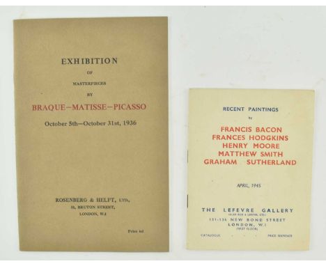 Two early 20th century 1930s &amp; 1940s art exhibition catalogues / pamphlets. The lot comprising 1936 Exhibition of Masterp