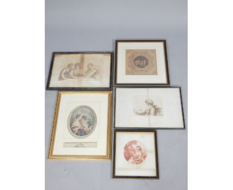 F Bartolozzi, four engravings: 'Pomona', lady in 18th C costume and cherubs pluck cherries from the boughs, in his round in t