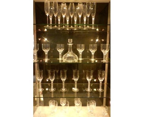 Villeroy & Boch, quantity of drinking glasses with bark effect stems, wines and water, various sizes, a decanter and six othe