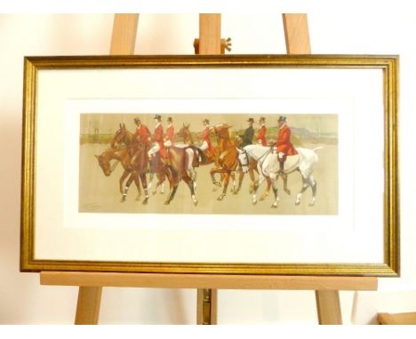 20th century hunting lithograph, indistinct signature lower left, 51 x 21cm