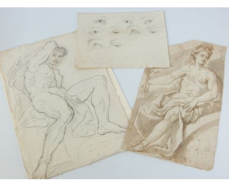 Circle of Hendrick Golzius, pen and brown wash on paper, Old Master sketches: study of Venus, Hercules in recumbent pose and 