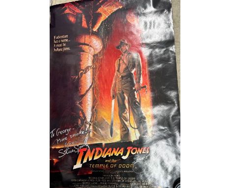 Indiana Jones and The Temple of Doom poster poster signed by Steven Spielberg and George Lucas from the estate of George Gibb