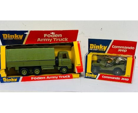 Two boxed Dinky army vehicles, Foden Army Truck and Cammando Jeep  