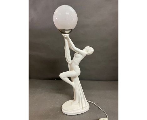 An Art Deco Biba style lamp with opaline globe 